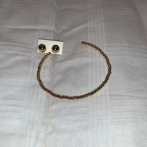 Boutique - Gold Bead Cuff Bracelet with Gold Single Stone Earrings